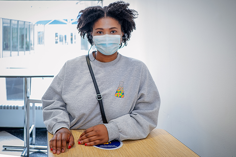 Daniella Ibiam, interdisciplinary health sciences master’s student, received the first dose of the Pfizer vaccine on April 19 at Drexel University.
